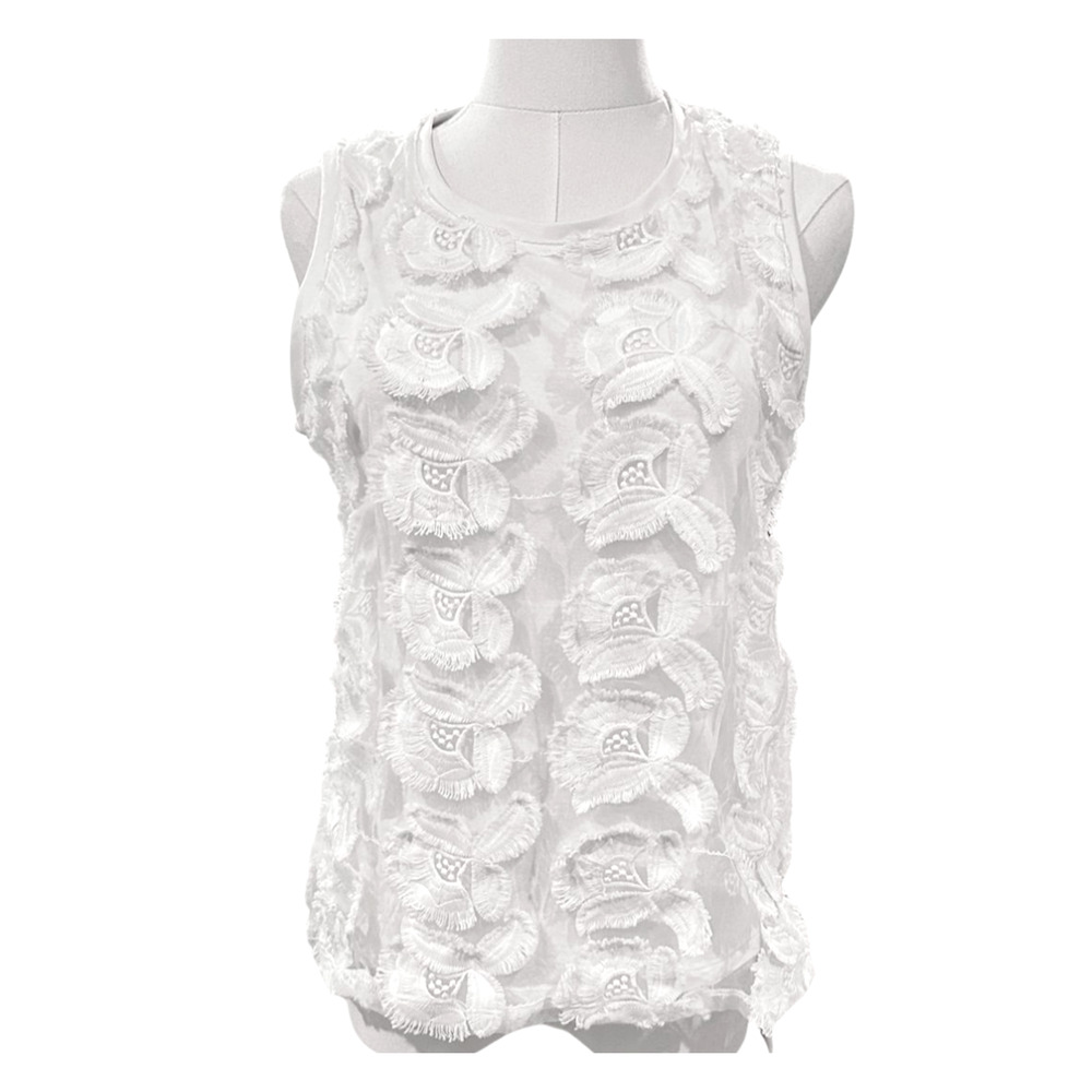 H&M Sheer Floral Appliqué Lined Sleeveless Tank Top White Medium
